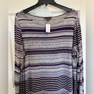 Lane Bryant Midi Dress Gray Purple Striped Long Sleeve Cinched Side Knit